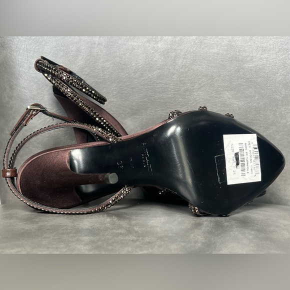 Saint Laurent Ava Sandals in Crepe Satin with Rhinestones in Brown EU 36 1390$ - Picture 13 of 14